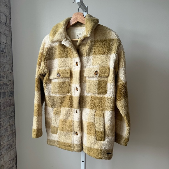 Billabong Fairbanks Fleece Shearling Yellow Plaid Jacket SZ XS - Picture 5 of 8
